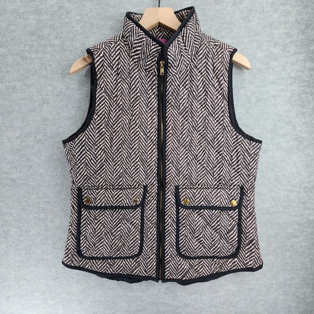 The Savile Row Co Vest Womens Large Tan Black Quilted Puffer Geometric Pockets